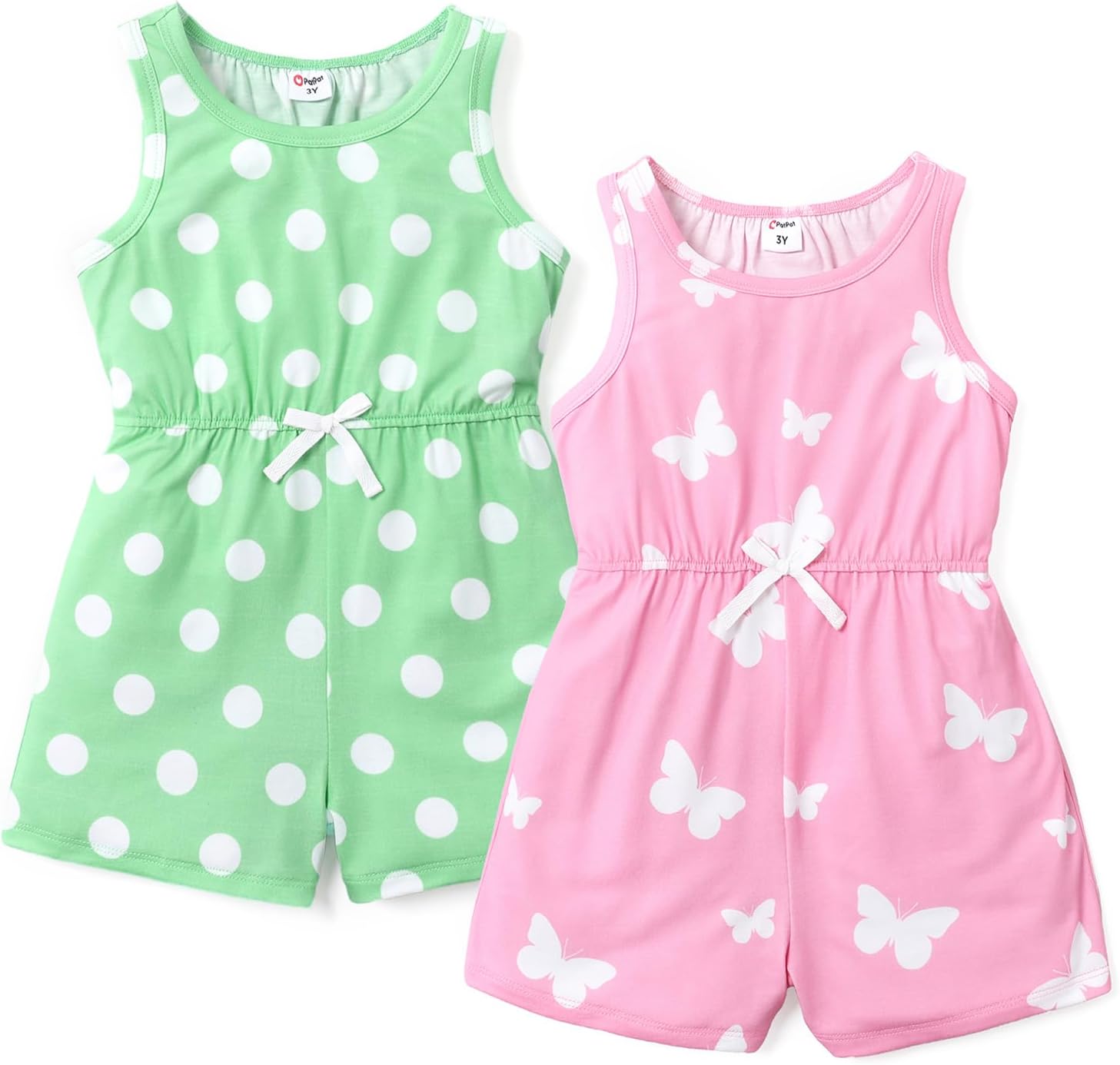 PATPAT Kids 2 Pieces Floral Summer Rompers Little Girl Sleeveless One Piece Jumpsuits Multipack