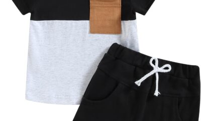 YINGISFITM Toddler Baby Boy Clothes Letter Short Sleeve T Shirt Top Boys Shorts with Pocket Cute Summer Outfit 2Pcs Set