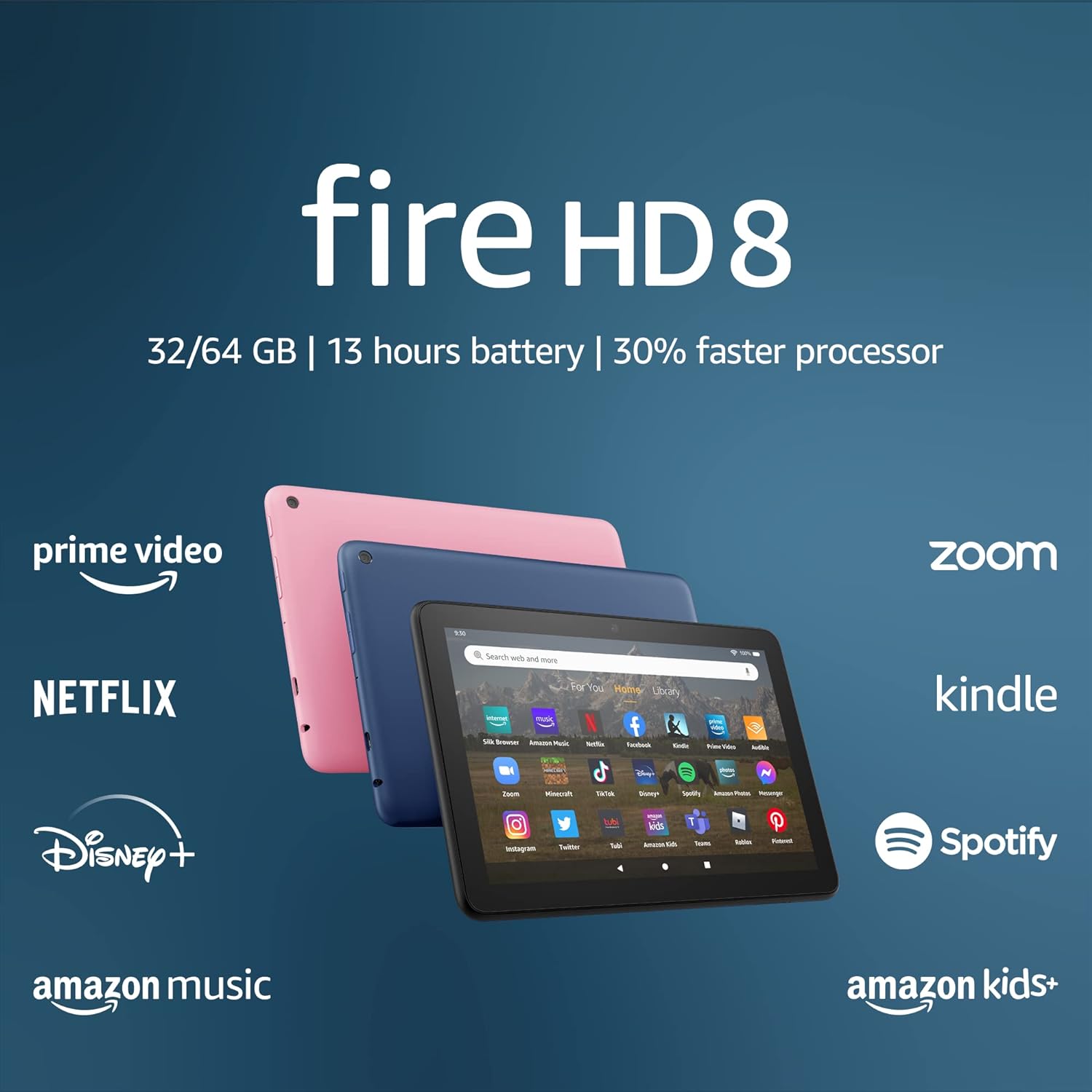 Amazon Fire HD 8 tablet, 8” HD Display, 32 GB, 30% faster processor, designed for portable entertainment, (2022 release), Denim