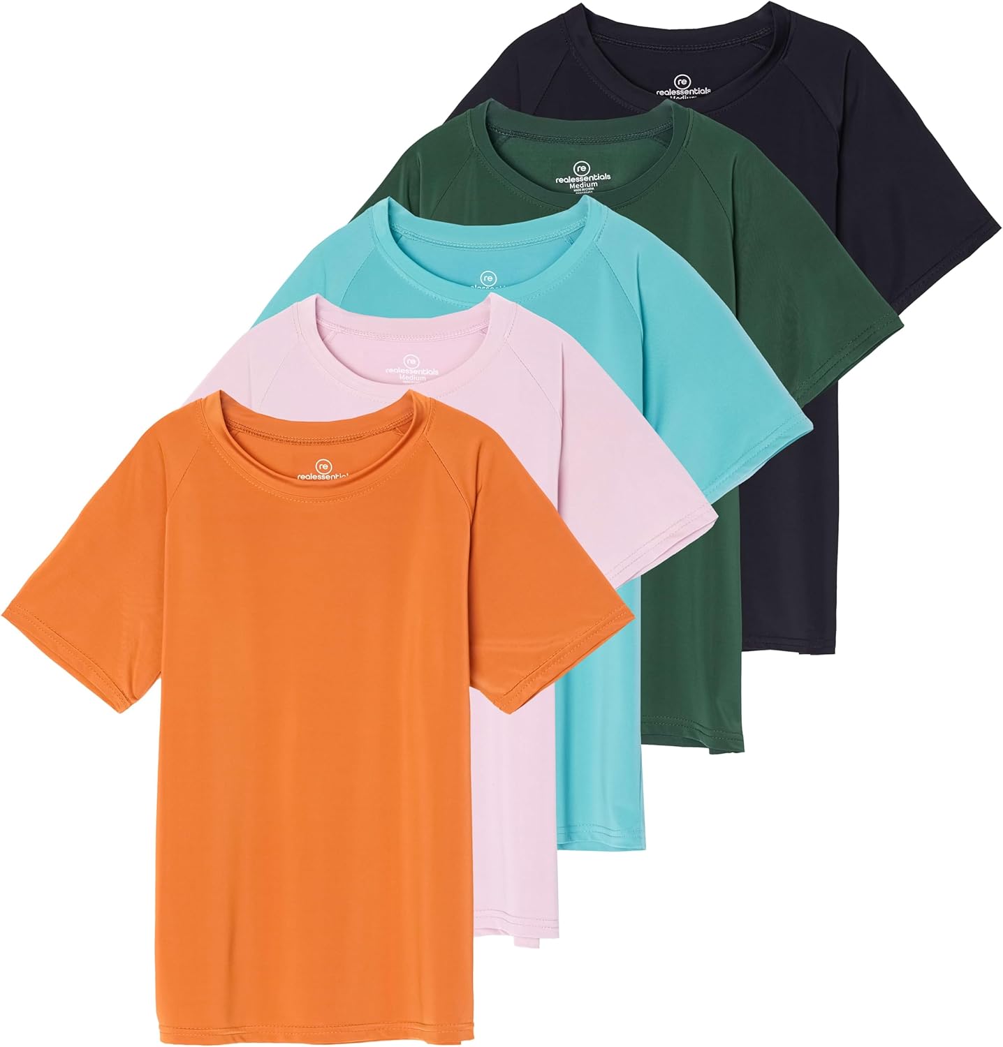 Real Essentials 5 Pack Girls’ Short Sleeve UPF Sun Protective Rashguard Swim Shirt Active Athletic (Ages 4-16)