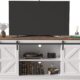 JUMMICO TV Stand for 65 Inch TV, Entertainment Center with Storage Cabinets and Sliding Barn Doors, Mid Century Modern Media TV Console Table for Living Room Bedroom (Bright White)