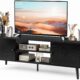 Sweetcrispy TV Stand for 55 60 inch TV, Modern Mid Century Entertainment Center with Storage, Media Console Table 2 Cabinet, Soft Hinge, Handle Door, Wooden Living Room, Office Furniture, Black