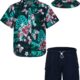 Boys Hawaiian Shirt and Short Set Summer Outfit Kids 2 Piece Clothes Set With Bucket Hat