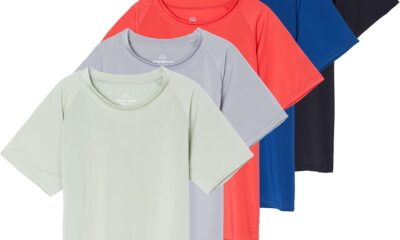 Real Essentials 5 Pack Girls’ Short Sleeve UPF Sun Protective Rashguard Swim Shirt Active Athletic (Ages 4-16)