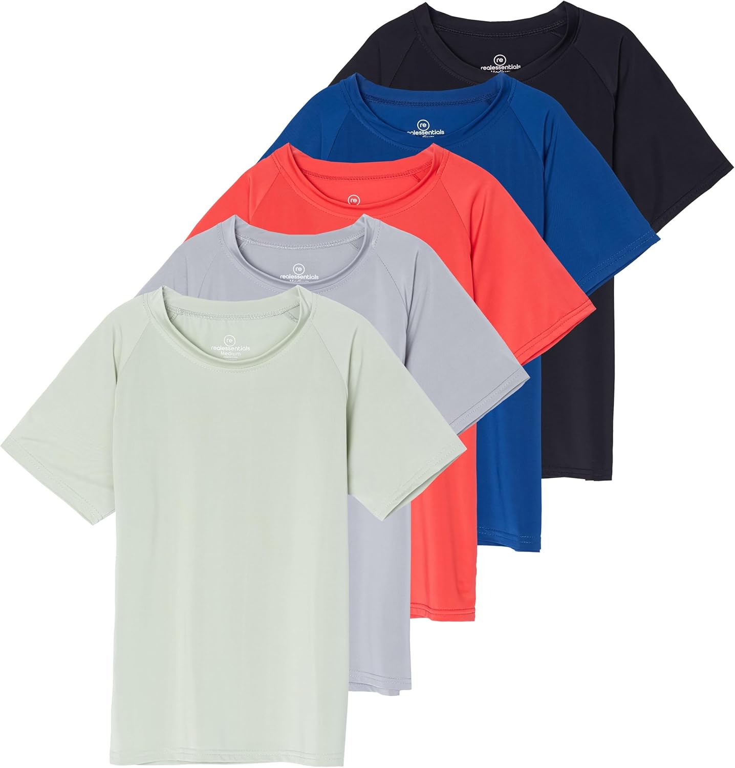 Real Essentials 5 Pack Girls’ Short Sleeve UPF Sun Protective Rashguard Swim Shirt Active Athletic (Ages 4-16)