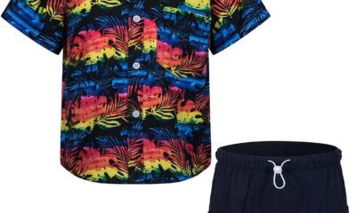 Boys Hawaiian Shirt and Short Set Summer Outfit Kids 2 Piece Clothes Set With Bucket Hat