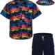 Boys Hawaiian Shirt and Short Set Summer Outfit Kids 2 Piece Clothes Set With Bucket Hat