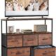 DUMOS TV Stand Dresser for Bedroom Entertainment Center with 5 Fabric Storage Organizers Units, Media Console Table with Open 45″ Television for Living Room, Dorm, 5 Drawers and Shelf, Brown