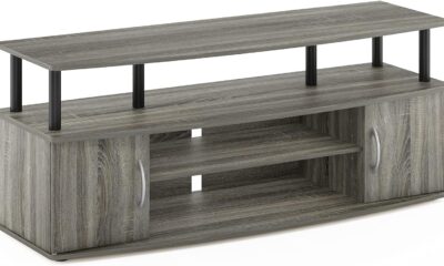 Furinno JAYA Large Entertainment Stand for TV Up to 55 Inch, French Oak Grey/Black