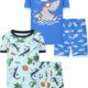 Joyond Boys Pure Cotton Summer Pjs for 2-14 Years, Kids Short Sleeve 4-Piece Pajamas Set Little Boys Sleepwear