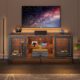 Gizoon TV Stand for TV up to 65 Inch with Storage, 3-Tier Wooden TV Console Table with Doors and Shelf, Modern Gaming Entertainment Center for Living Room Game Room or Home Office, Rustic Brown