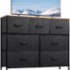 WLIVE Dresser TV Stand, Entertainment Center with Fabric Drawers, Media Console Table with Metal Frame and Wood Top for TV up to 45 inch, Chest of Drawers for Bedroom, Black and Rustic Brown