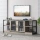 Industrial TV Stand Farmhouse Entertainment Center for TVs up to 70″ Wood Media Console Table with Storage Shelves Mesh Barn Door and Sturdy Metal Frame