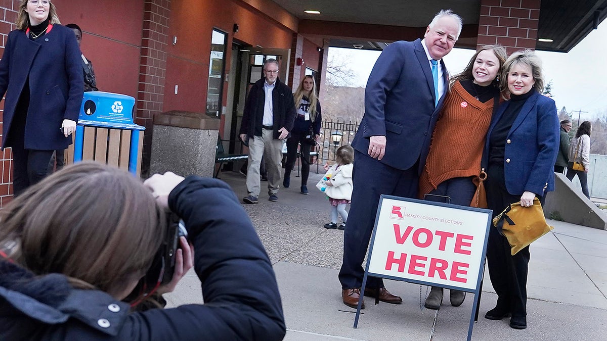 Walz at a polling place