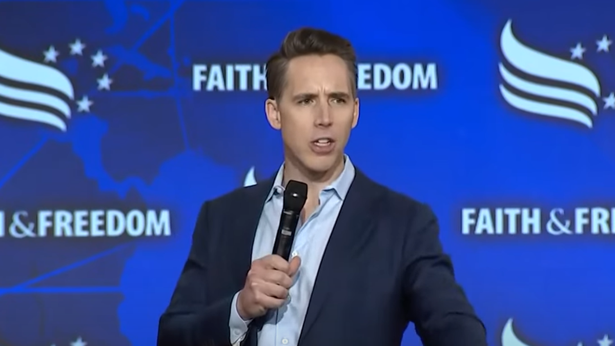 Josh Hawley gives a speech at a faith conference