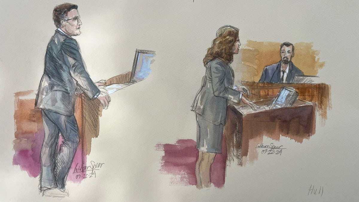 A court sketch depicts Ryan Routh as he appears in federal court in West Palm Beach