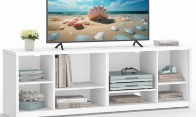 VASAGLE TV Stand for TVs up to 75 Inches, Entertainment Center with Storage Shelves, TV Console Table, Easy to Assemble, TV Cabinet for Living Room, Bedroom, Cloud White ULTV112W01