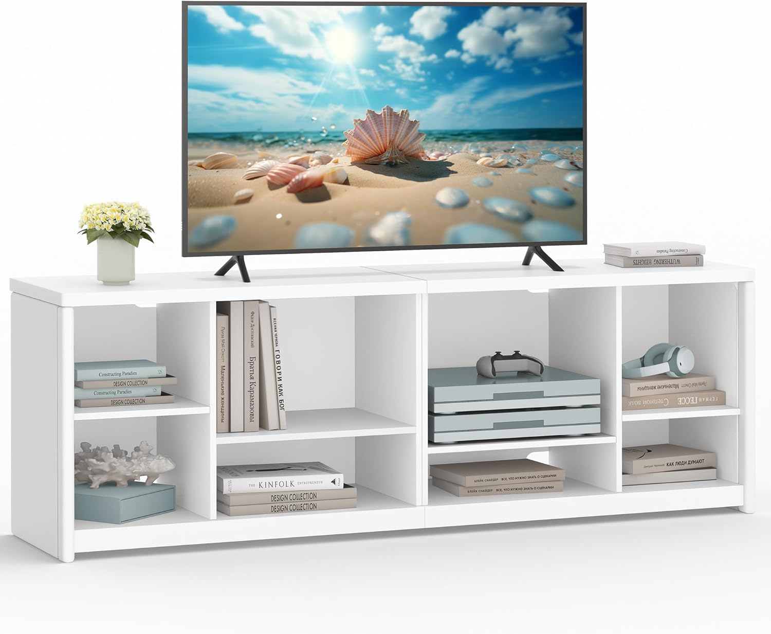 VASAGLE TV Stand for TVs up to 75 Inches, Entertainment Center with Storage Shelves, TV Console Table, Easy to Assemble, TV Cabinet for Living Room, Bedroom, Cloud White ULTV112W01