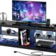 Bestier LED TV Stand for 55/60/65 Inch TV, High Gloss Gaming TV Stand with Power Outlet, Black Entertainment Center with Storage for Living Room, Bedroom, 55 Inch TV Console with Adjustable Shelves