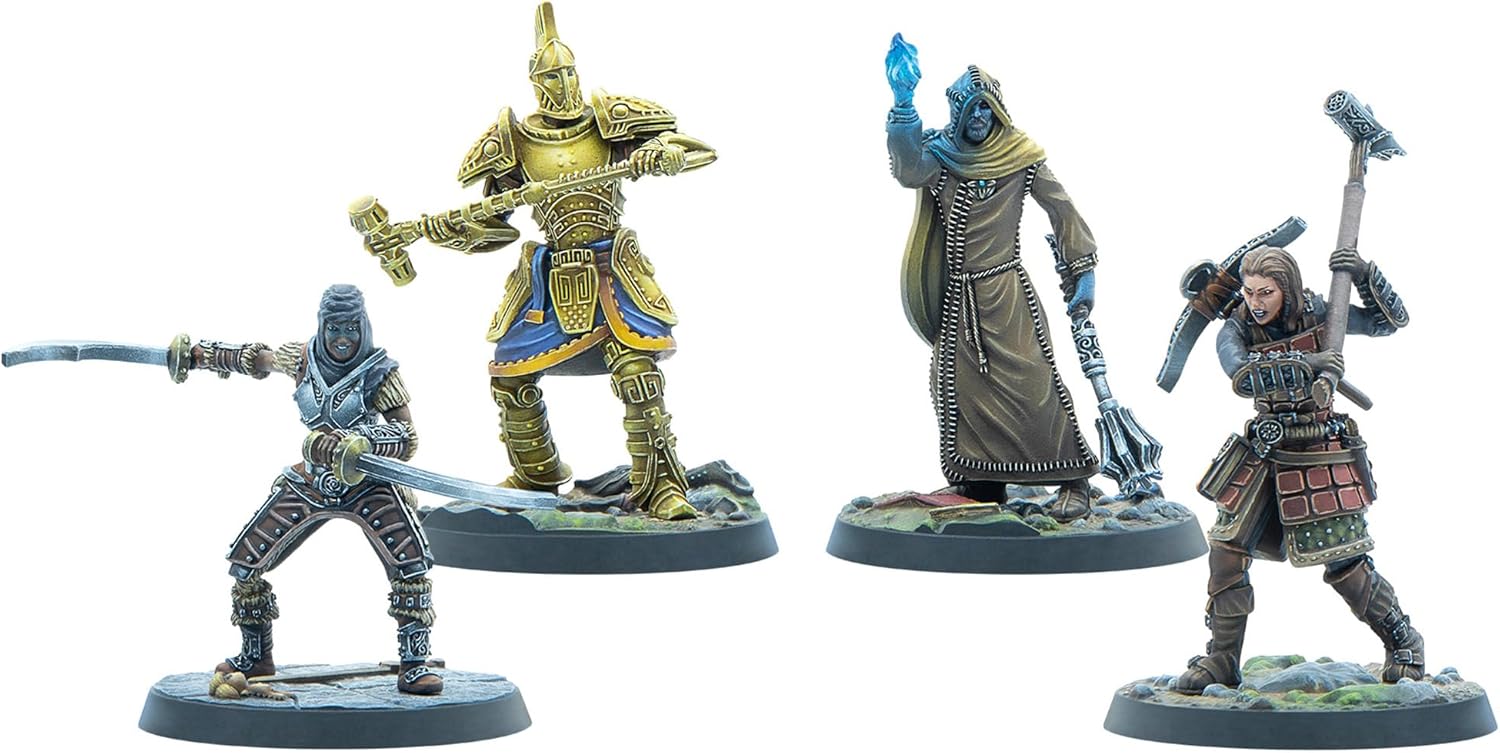 Modiphius Entertainment: The Elder Scrolls: Call to Arms – Adventurer Veterans – 4 RPG Miniatures, Unpainted Resin Figures, Officially Licensed