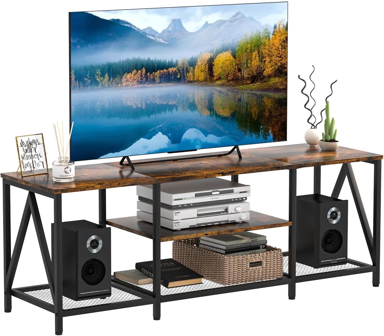 aboxoo TV Stand to 65 inch, Television Console Table with Open Storage Shelves,3-Tier Entertainment Center,for Living Room, Bedroom, Rustic Brown