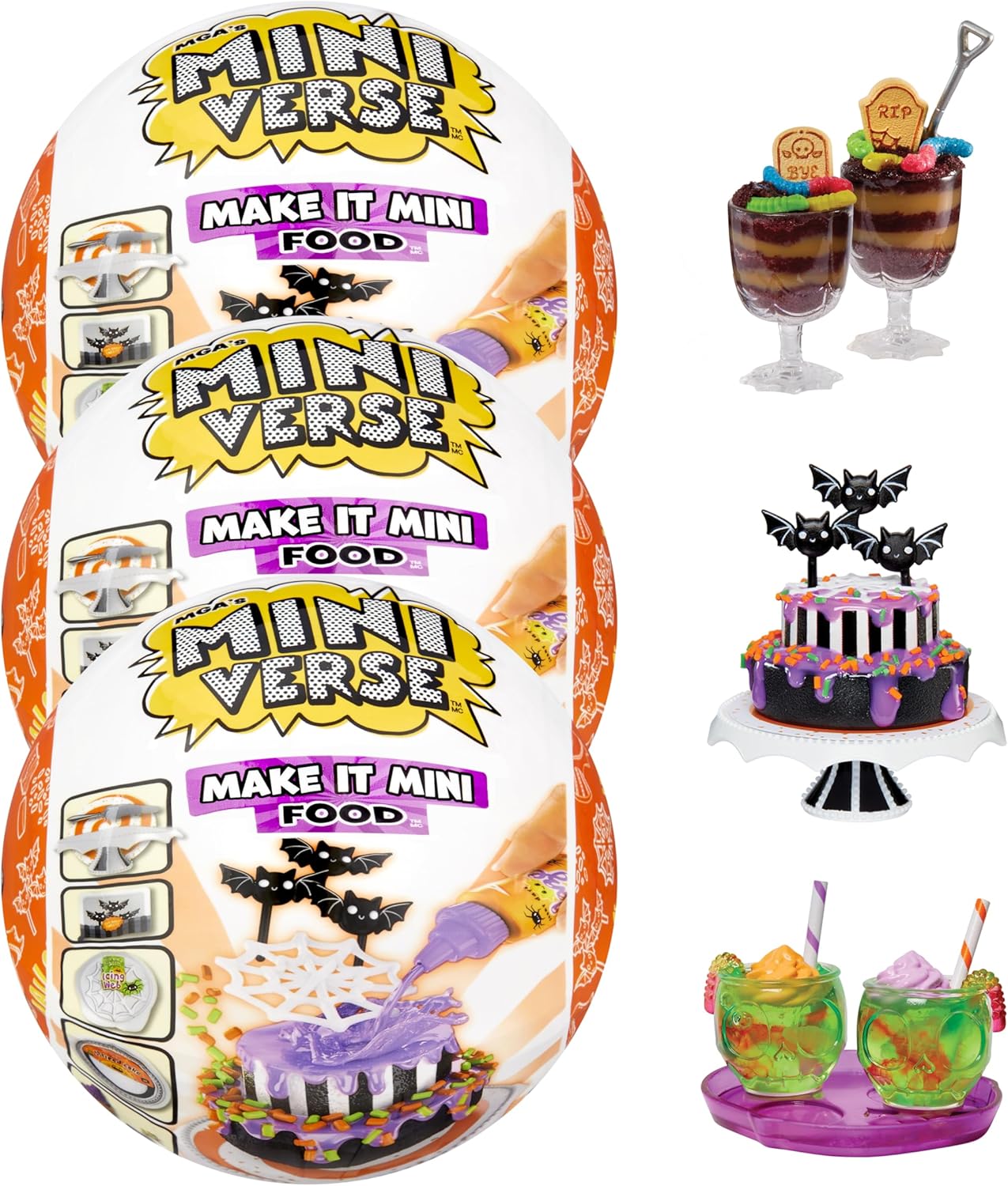 MGA’s Miniverse Make It Mini Food Halloween Series 2 Mini Collectibles 3 Pack – Seasonal, Beetlejuice Beetlejuice Blind Packaging, DIY, Resin, Replica Food, NOT Edible, Collectors, 8+