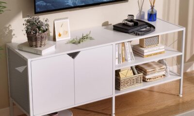 White TV Stand with Storage – Television Stands for Living Room, 50 Inch TV Table for 32 40 55 65 Inch TV, TV Consle for Bedroom, White