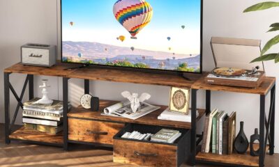 TV Stand for 55 60 inch TV, Entertainment Center Television Stands with 2 Fabric Drawer,TV Consoles Media Center Table for Living Room Bedroom,TV Stand Cabinets with Shelves,Rustic Brown