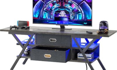 TV Stand for 55”/65” TV – LED TV Stands with Power Outlets for Living Room, TV Entertainment Center with Storage, Modern Gaming TV Stand with Drawers for Bedroom, Entertainment Stand 55 Inch, Gray