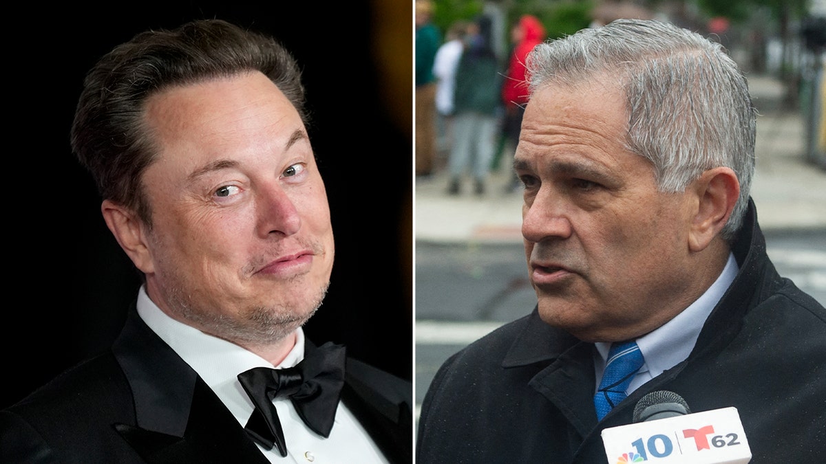 split photo of Elon Musk, Larry Krasner