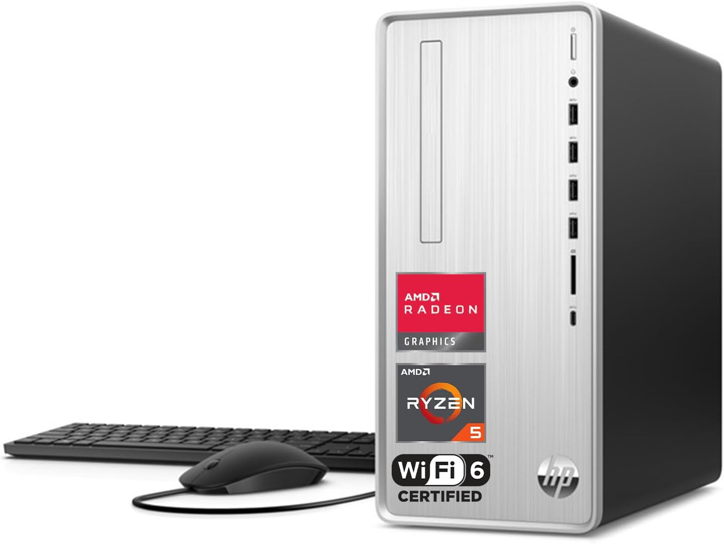 HP Pavilion Tower Desktop, AMD Ryzen 5 5600G, 64GB DDR4 RAM, 2TB PCIe SSD + 2TB HDD, SD Card Reader, VGA, HDMI, Wi-Fi 6, Wired KB & Mouse, Windows 11 Home