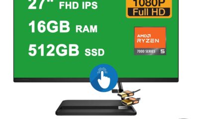 Lenovo IdeaCentre AIO 3 27 AIO Desktop 27″ FHD IPS Anti-Glare Touchscreen 99% sRGB AMD Hexa-core Ryzen 5 7530U (Beats i7-1255u) 16GB RAM 512GB SSD 5.0MP Camera Harman Win11 Black + HDMI Cable