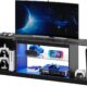 Bestier Led Entertainment Center for PS5,Xbox,Gaming TV Stand with Cabinet for 60/65 Inch TV, Modern TV Console with Adjustable Glass Shelf for Living Room Easy Assembly Black Marble