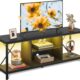 WLIVE TV Stand up to 65 Inch TV, 55″ Entertainment Center with LED, Industrial TV Console with Glass Shelf for Living Room and Bedroom, Black