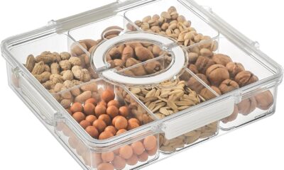 Divider Tray with Lid and Handle, Snack Bowl, Portable Snack Tray Organizer for Candy, Fruits, Nuts and Snacks for Parties, Entertainment Events and Picnics.