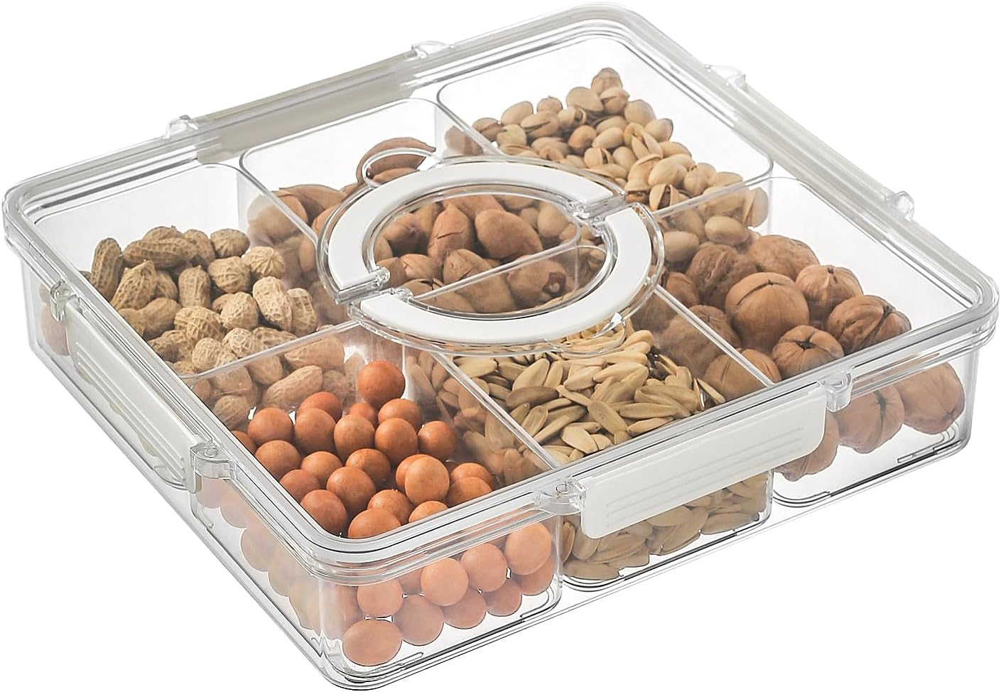 Divider Tray with Lid and Handle, Snack Bowl, Portable Snack Tray Organizer for Candy, Fruits, Nuts and Snacks for Parties, Entertainment Events and Picnics.