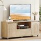 GAOMON Rattan TV Stand for 65 Inch TV, Entertainment Center with Storage Drawer and Open Shelf, Boho TV Media Console Cabinet Furniture for Living Room, Bedroom, Light Oak