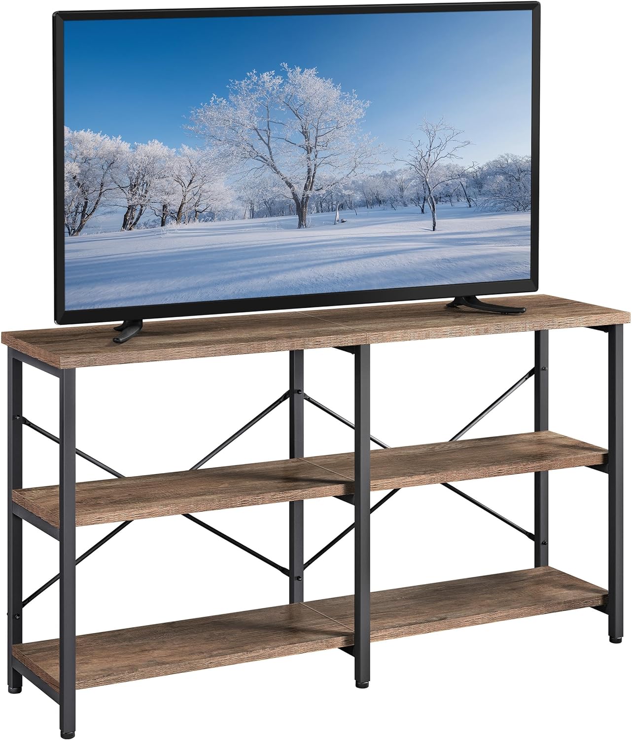 Yaheetech TV Stand for TV up to 65 Inch, 55 Inch Media Console Table with 3-Tier Storage Shelves for Living Room, Entertainment Center with Metal Frame, Taupe Wood