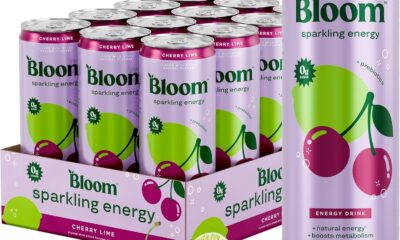 Bloom Nutrition Sparkling Energy Drink – Natural Caffeine, Zero Sugar, 180mg Caffeine – Antioxidant-Rich with Green Coffee Bean, Green Tea Extract, Prebiotics – Wellness Beverage for Focus & Metabolism – Cherry Lime – 12oz 12 Pack