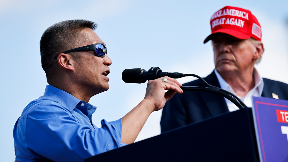 Hung Cao at rally with former President Trump