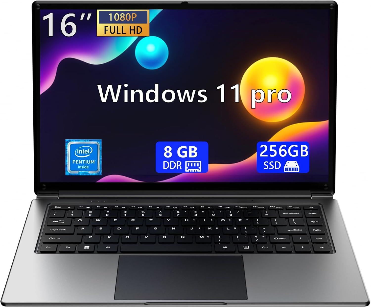 16inch Laptop Computer, Pentium Quad-Core 2.64GHz,8GB RAM and 256GB SSD,Win11 Laptop Computers with FHD IPS,Slim and Lightweight Notebook Computer,Work and Students Cheap laptops,Gray