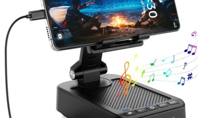 Gifts for Men Women, Joymate Bluetooth Speaker Phone Stand with Charging Function 360° Rotable Adjustable Cell Phone Holder HD Surround Sound for Desk Fits All Phones,Tablet (Black)