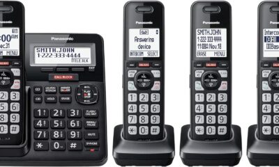 Panasonic Cordless Phone with Advanced Call Block, One-Ring Scam Alert, and 2-Way Recording with Answering Machine, 4 Handsets – KX-TGF944B (Black)