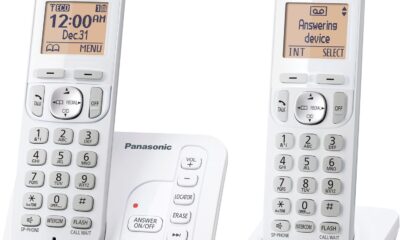 Panasonic 2 Handset Cordless Phone with Digital Answering System and Caller ID, Expandable Up to 6 Handsets White – Two Handsets with Call Block DECT 6.0 Model KX-TG7122SK