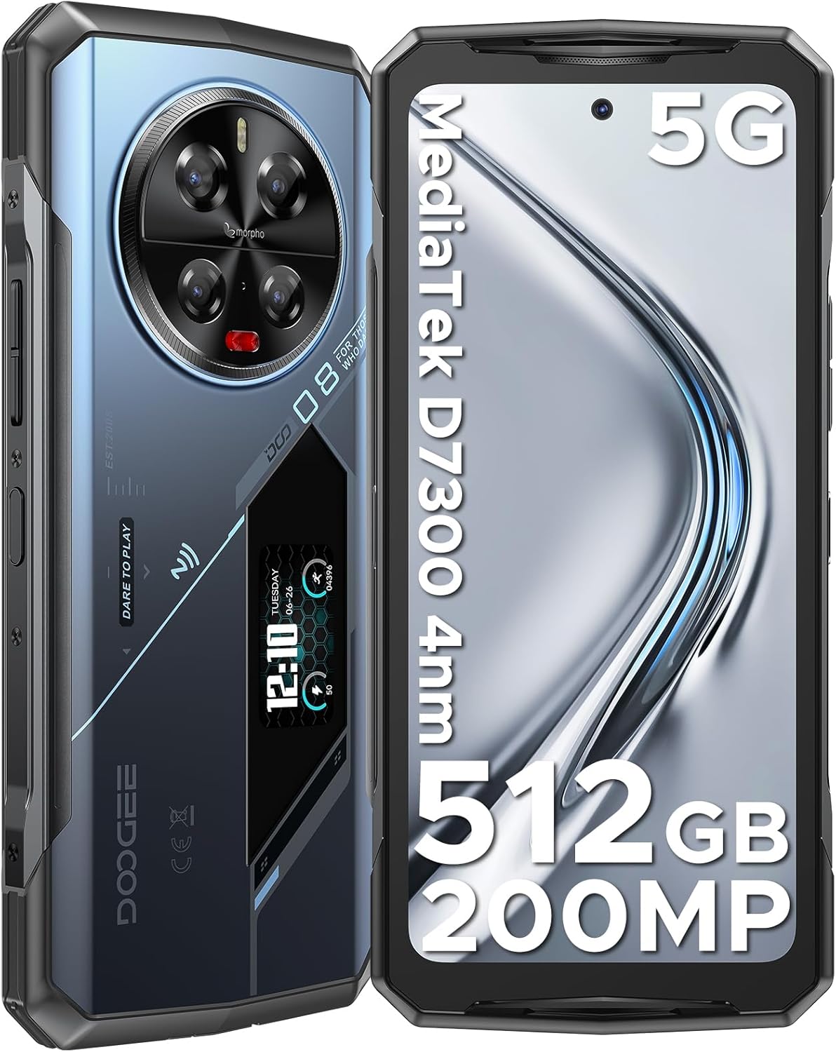 DOOGEE V40 Pro Rugged Phone 5G – 36GB RAM+512GB ROM Android 14 Rugged Smartphone, 6.78″ FHD+120Hz Screen, 4nm D7300 CPU, Waterproof Phone with 1.47″ Rear Screen, 200MP AI Camera, 8680mAh+33W, Blue