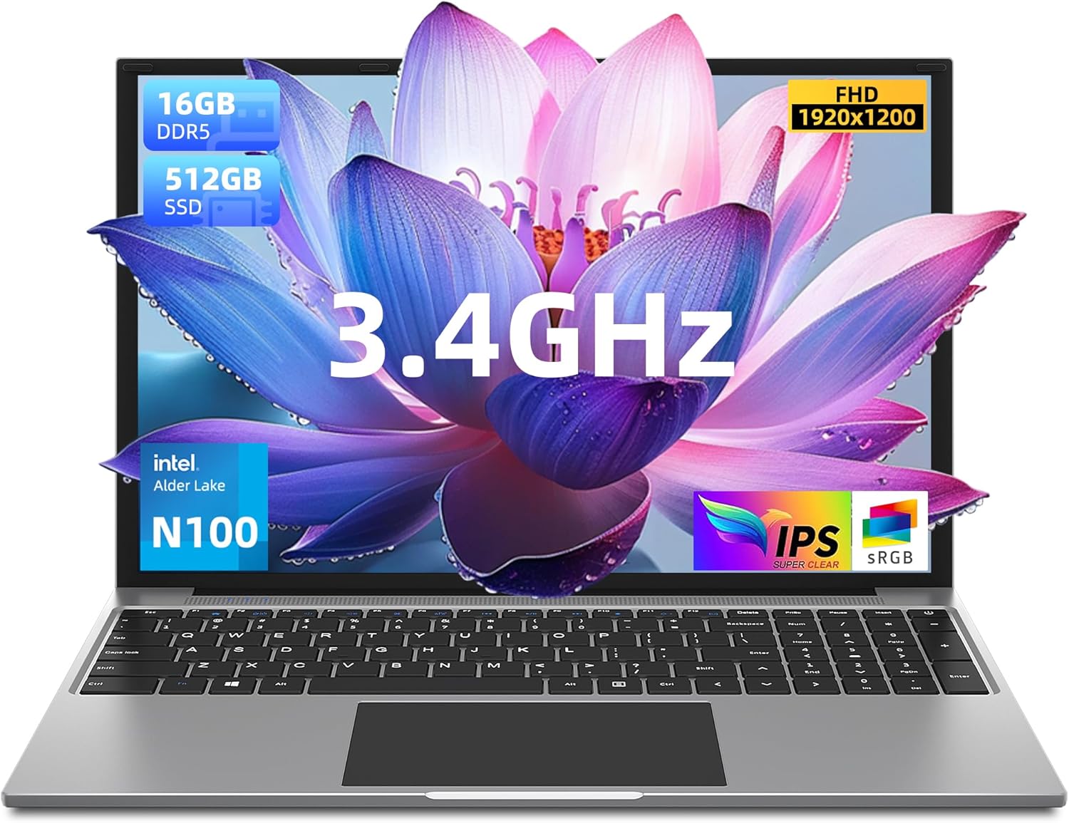 jumper Laptop, 12th N100 CPU, 16GB RAM 512GB SSD, Laptop Computer with FHD IPS 1200P Display, 38WH Battery, Cooling System, Numeric Keyboard, Mini HDMI, 4 Speakers, Poratable Business 16 Inch Laptops.