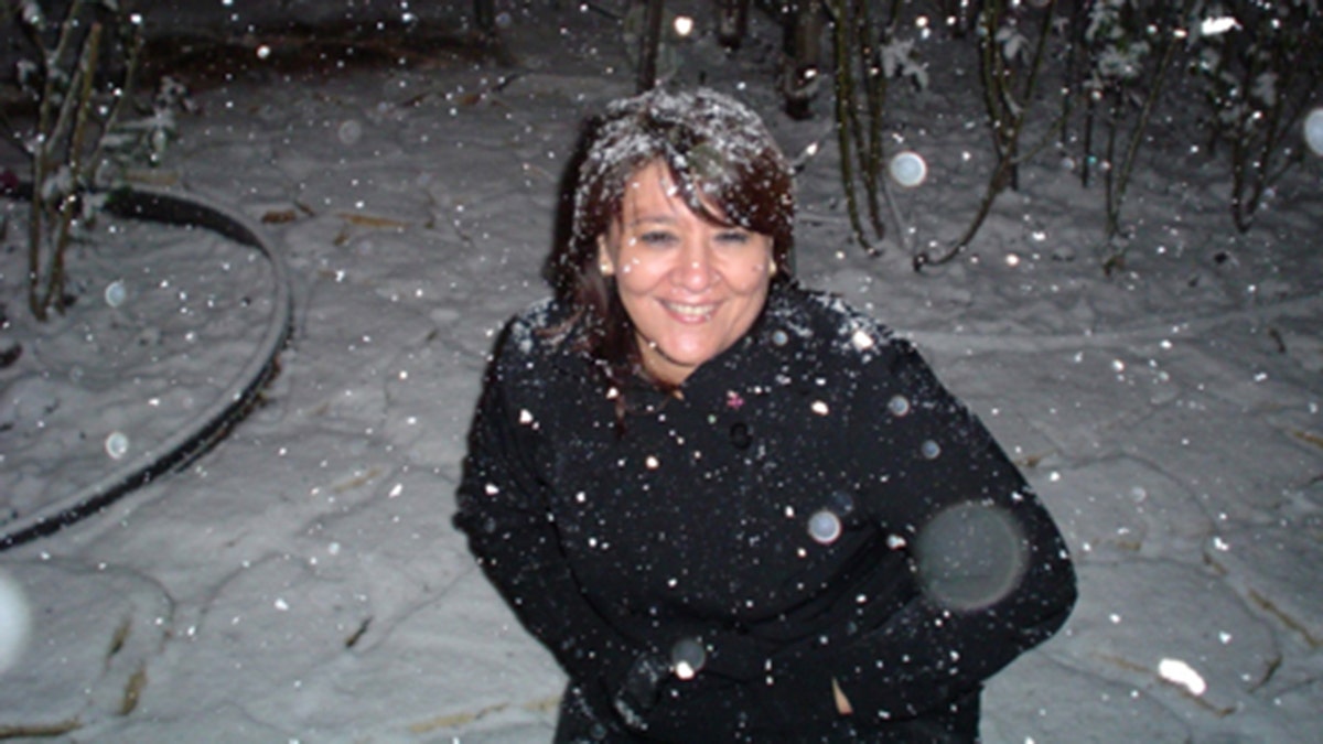 Toni Espinoza with snow in her hair