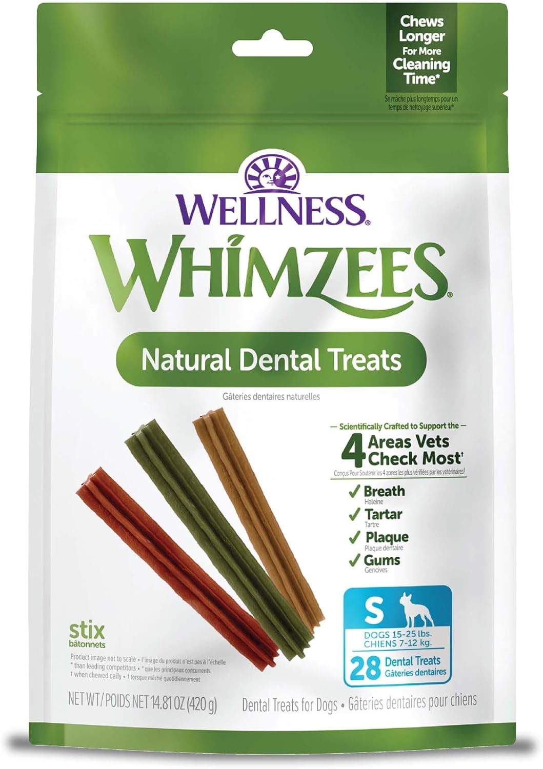 WHIMZEES by Wellness Dental Chews for Dogs, Natural, Long Lasting Treats for Cleaner Teeth & Fresher Breath, Grain Free & Hypoallergenic, 28 Chews