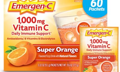 Emergen-C 1000mg Vitamin C Powder for Daily Immune Support Caffeine Free Vitamin C Supplements with Zinc and Manganese, B Vitamins and Electrolytes, Super Orange Flavor -60 Count(Pack of 1)