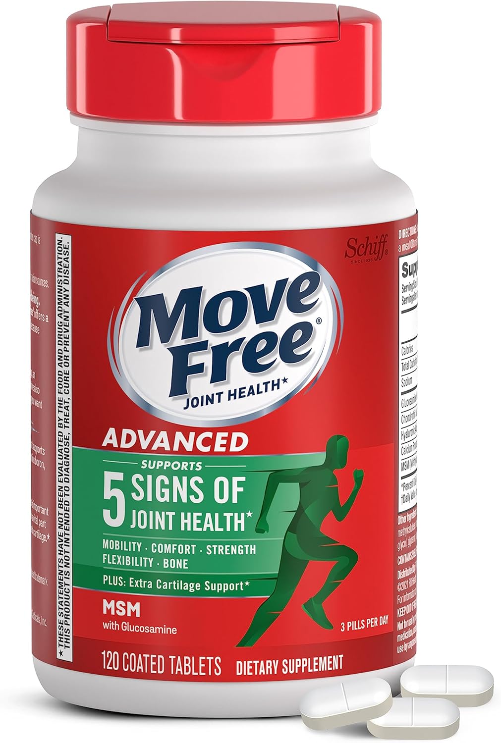 Move Free Advanced Glucosamine Chondroitin MSM Joint Support Supplement, Supports Mobility Comfort Strength Flexibility & Bone – 120 Tablets (40 servings)